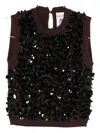 Semicouture Sleeveless Brown Sweater With Sequined Embellishments In Black