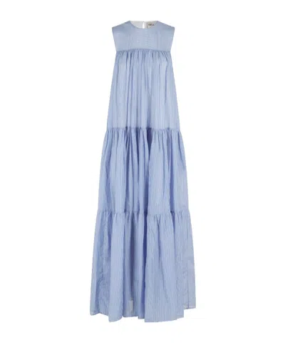 Semicouture Striped Tiered Dress In Blue