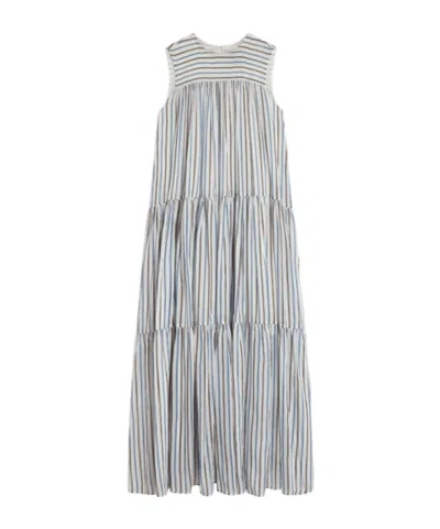 Semicouture Luigia Striped Tiered Maxi Dress In White