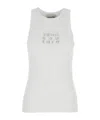Semicouture White Ribbed Top With Logo Detail On The Front