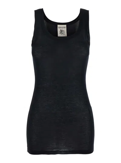 SEMICOUTURE BLACK SLEEVELESS TOP WITH U-NECK IN VISCOSE WOMAN