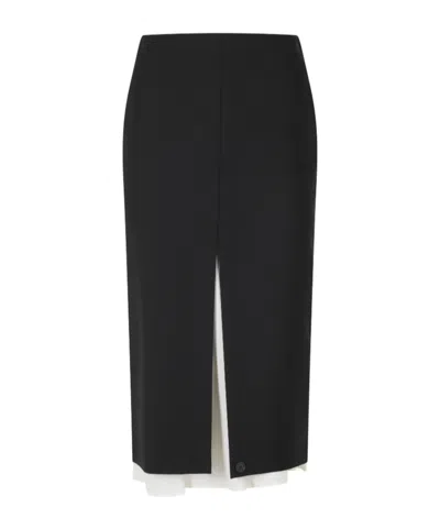 Semicouture Xenia Layered-detail Front-slit Midi Skirt In Black