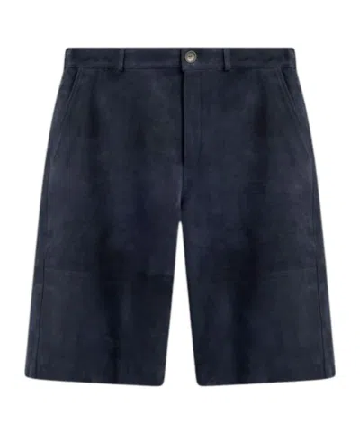 Semicouture Straight-leg Leather Shorts In Blue