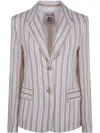 Semicouture Linen Stripe Tailored Jacket Front Pockets In Sand