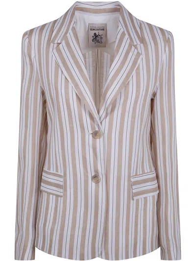 SEMICOUTURE STRIPE LINEN CLASSIC JACKET,S6SS56 RG113 BEIGE