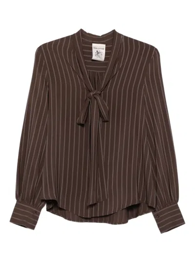 Semicouture Striped Bow-fastening Blouse In Brown