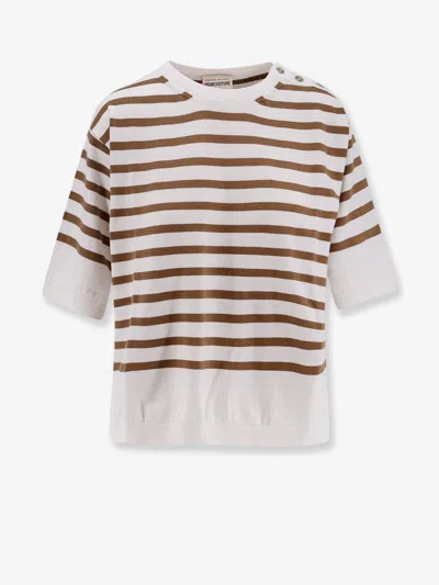 Semicouture Striped Cotton Sweater In White