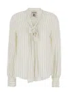 Semicouture Striped Crepe De Chine Shirt In White