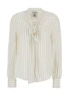 Semicouture Striped Crepe De Chine Shirt In White