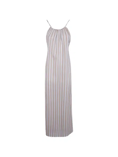 Semicouture Striped Halterneck Dress In Gray
