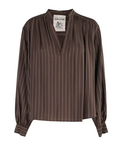 Semicouture Striped Pattern Shirt In Brown