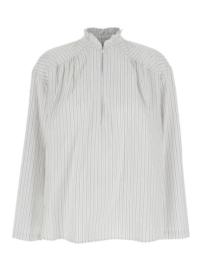 SEMICOUTURE 'FABRIZIA' WHITE SHIRT WITH STRIPE MOTIF AND RUFFLE COLLAR IN COTTON BLEND WOMAN