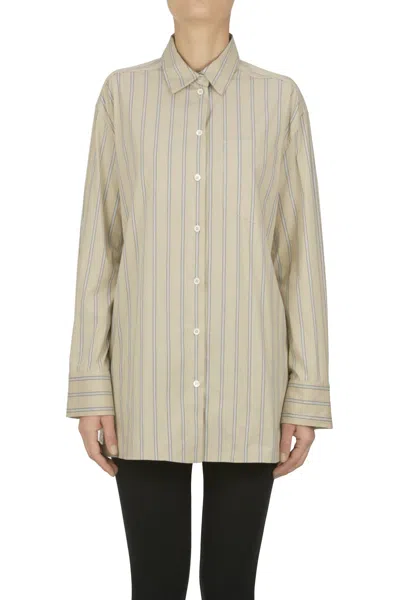 Semicouture Striped Shirt With Back Lace In Brown