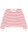 Semicouture Rita White Cotton Sweater With Red Stripes And Inserts In Neutrals