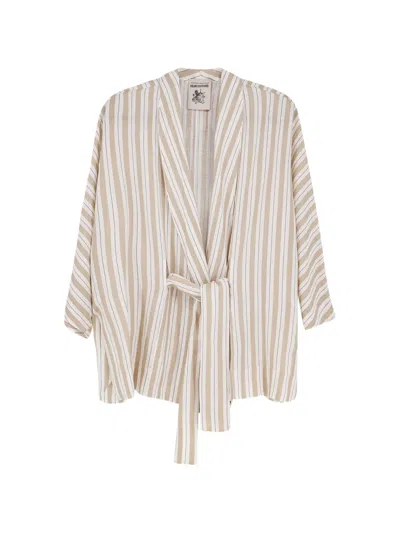 Semicouture Striped Tie-waist Kimono In Neutral