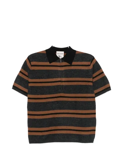 Semicouture Striped Virgin Wool Knit Polo With Zip Closure In Gray