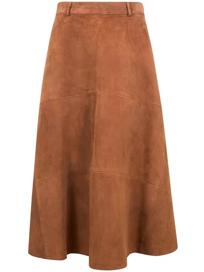 Semicouture Suede Pockets Skirt In Brown