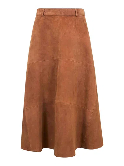 Semicouture Suede Pockets Skirt In Nude & Neutrals