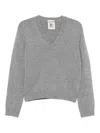 Semicouture V-neck Grey Knit Sweater With Cropped Silhouette In Gray