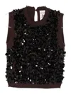 Semicouture Sleeveless Brown Sweater With Sequined Embellishments In Brown