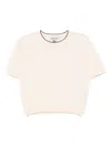 SEMICOUTURE SEMICOUTURE BEIGE COTTON SWEATER WITH SHORT SLEEVES