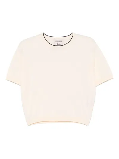 SEMICOUTURE SEMICOUTURE BEIGE COTTON SWEATER WITH SHORT SLEEVES