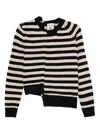 Semicouture Striped Asymmetric Cardigan In Black