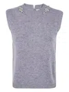 Semicouture Elegant Light Grey Gilet With Crystal Embellishments In Gray