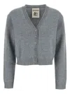 Semicouture Cropped Cashmere Blend Cardigan With Embellished Placket In Gray