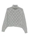 Semicouture Cropped Knit Sweater With Diamond-patterned Openwork Design In Gray