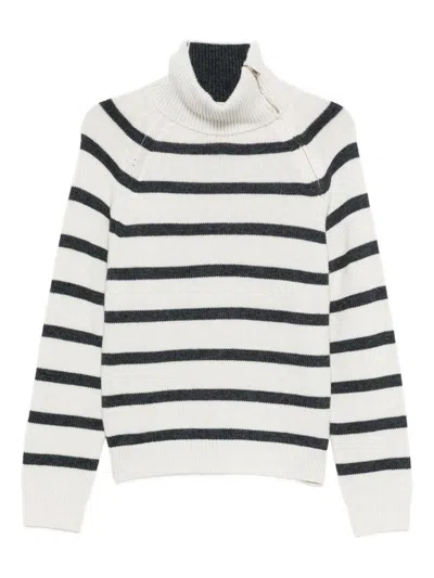 Semicouture Knitted Sweater With Ribbed Turtleneck And Striped Detailing In White