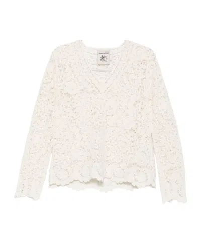 Semicouture Calanthe Lace Knit V Neck Sweater In White