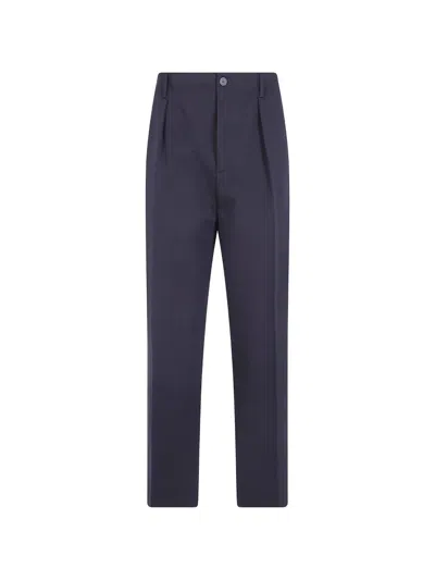 Semicouture Tera Pleated Straight-leg Trousers In Blue