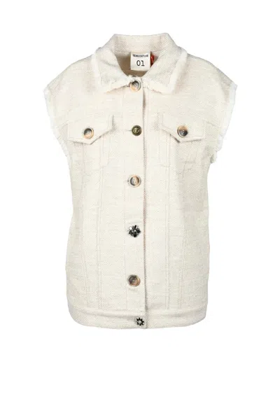 Semicouture Textured Beige Vest With Classic Collar In Multi