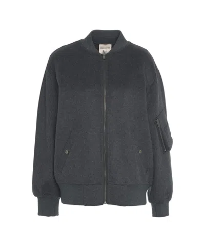 Semicouture Textured Wool Oversized Bomber Jacket In Gray