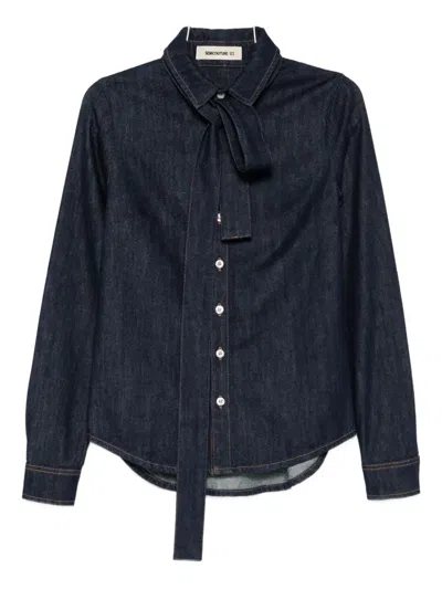 Semicouture Tie-neck Shirt In Blue