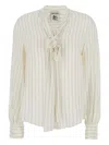 Semicouture Striped Crepe De Chine Shirt In White