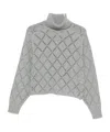 Semicouture Cropped Knit Sweater With Diamond-patterned Openwork Design In Gray