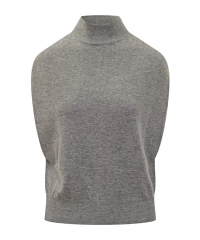 Semicouture Turtleneck Sleeveless Sweater In Gray