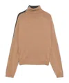 Semicouture Bi-color High Collar Knit Sweater In Wool-cashmere Blend In Brown