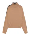 Semicouture Bi-color High Collar Knit Sweater In Wool-cashmere Blend In Brown