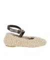 Semicouture Semi Couture Ivory Ballet Flats With Faux Fur Textures In Nude
