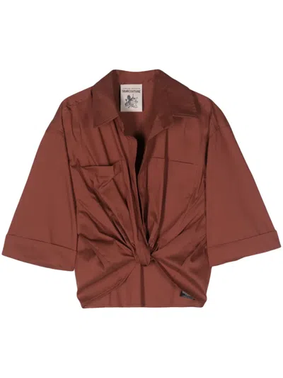 Semicouture Twisted Cropped Shirt In Brown