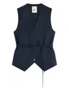 Semicouture V-neck Belted Waistcoat In Blue