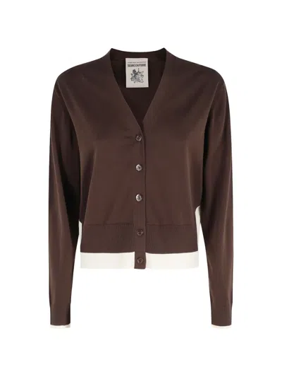 Semicouture Long-sleeved V-neck Knitwear In Brown