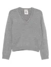 Semicouture V-neck Grey Knit Sweater With Cropped Silhouette In Gray