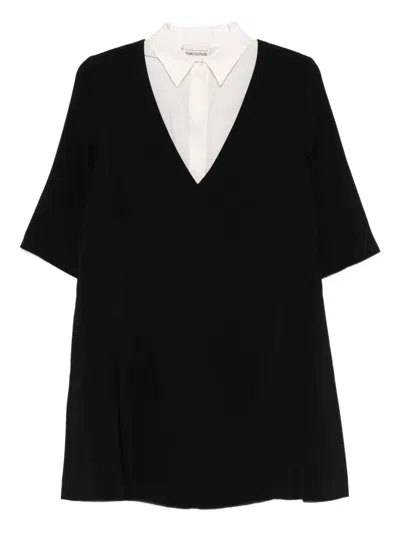 Semicouture V-neck Midi Dress In Black