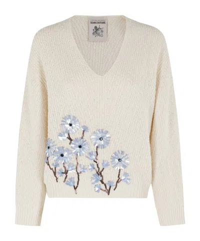 Semicouture V-neck Sweater In Neutral