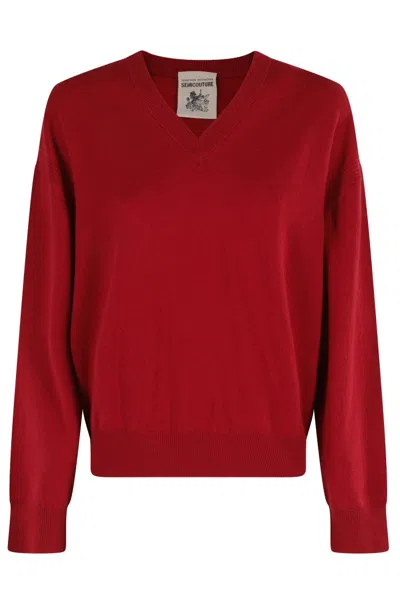 SEMICOUTURE V-NECK RUBY SWEATER WITH LONG SLEEVES