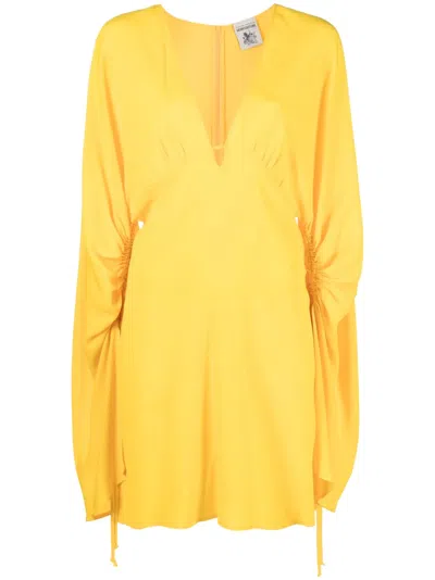 Semicouture V-neck Short Dress In Yellow